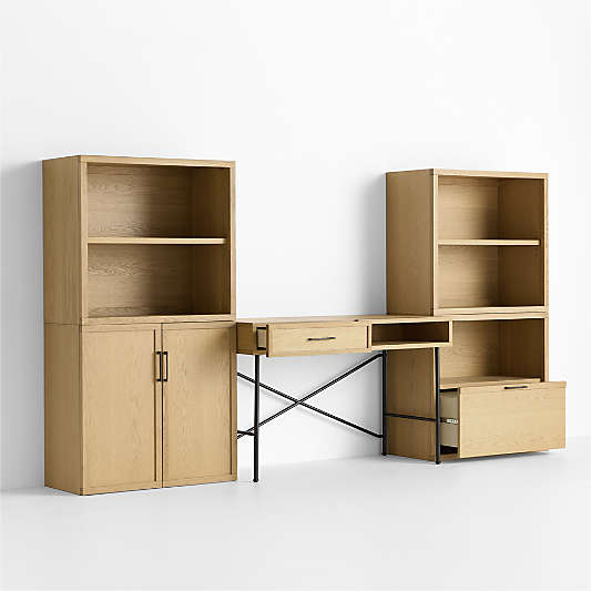 Oliver 112" Modular Natural Oak Wood Kids Workspace Suite