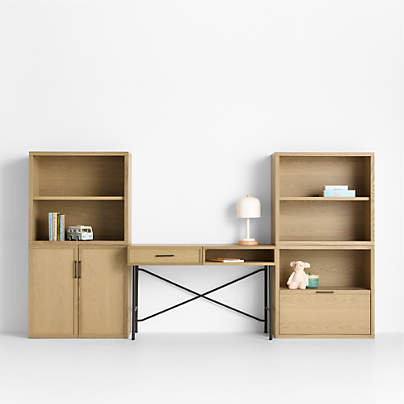 Oliver 112" Modular Natural Oak Wood Kids Workspace Suite