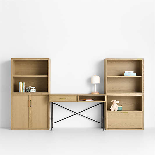 Oliver 112" Modular Natural Oak Wood Kids Workspace Suite