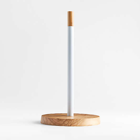 Olivewood and Matte White Paper Towel Holder