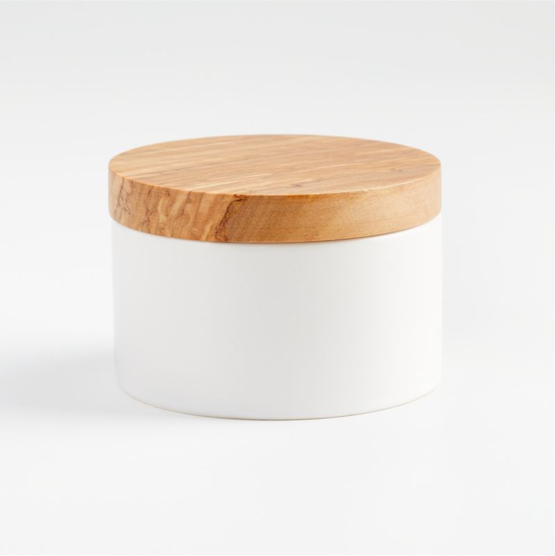 Olivewood and Ceramic Salt Cellar + Reviews | Crate & Barrel