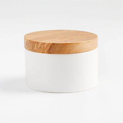 View Crate & Barrel Olivewood and Ceramic Salt Cellar details