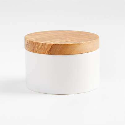 Olivewood and Ceramic Salt Cellar