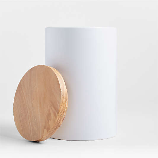 Small Olivewood and Matte Ceramic Canister