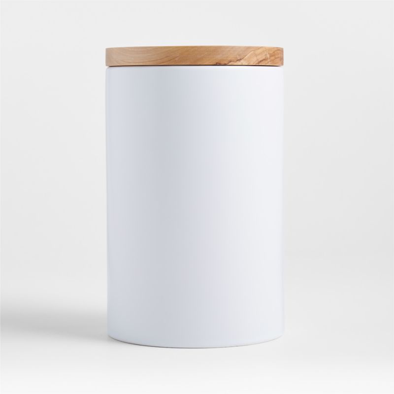 Large Olivewood and Matte Ceramic Canister - image 0 of 5