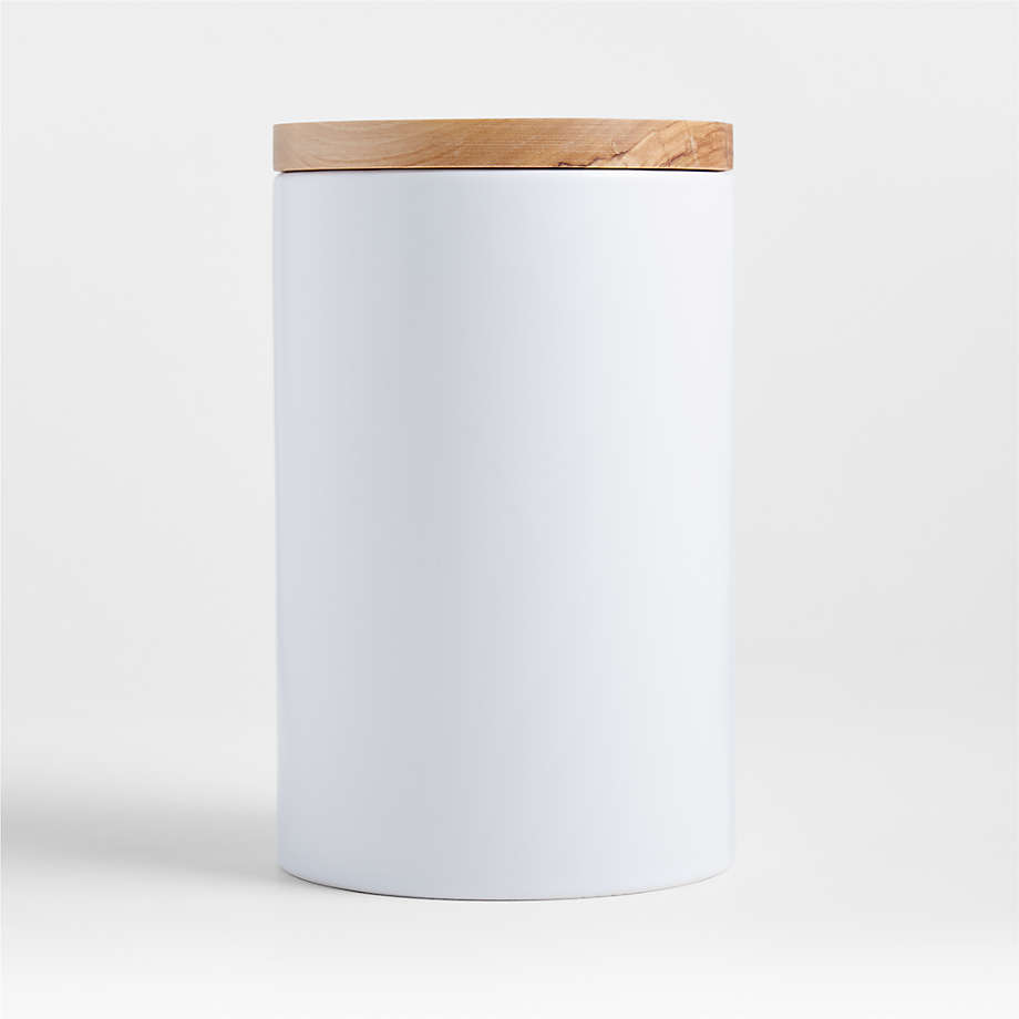 Large Olivewood and Matte Ceramic Canister + Reviews | Crate & Barrel