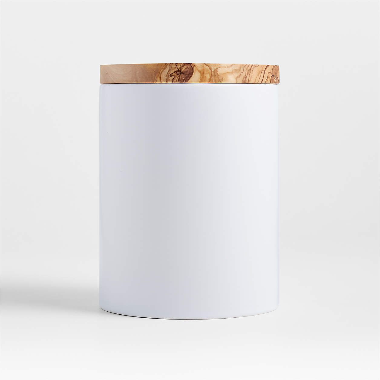 Medium Olivewood and Matte Ceramic Canister + Reviews | Crate & Barrel