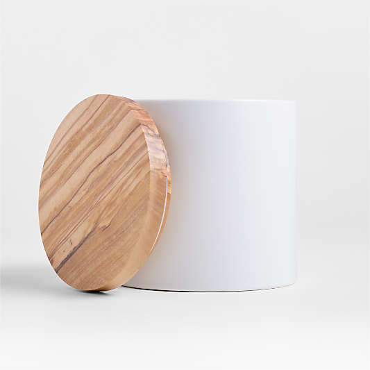 Small Olivewood and Matte Ceramic Canister