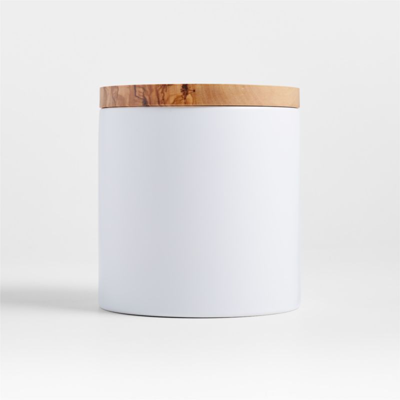 Small Olivewood and Matte Ceramic Canister + Reviews | Crate & Barrel