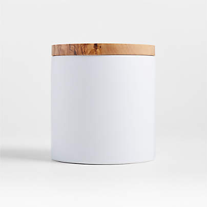 Small Olivewood and Matte Ceramic Canister