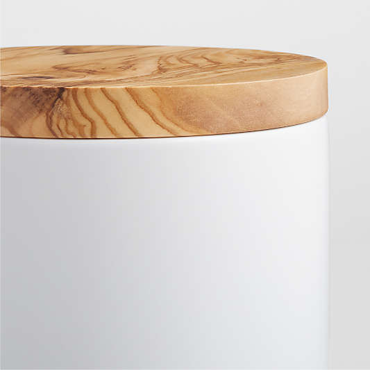 Small Olivewood and Matte Ceramic Canister