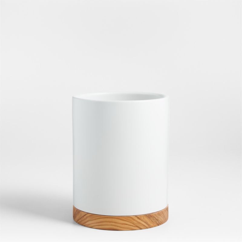 Olivewood and Matte Ceramic Utensil Holder - image 2 of 3