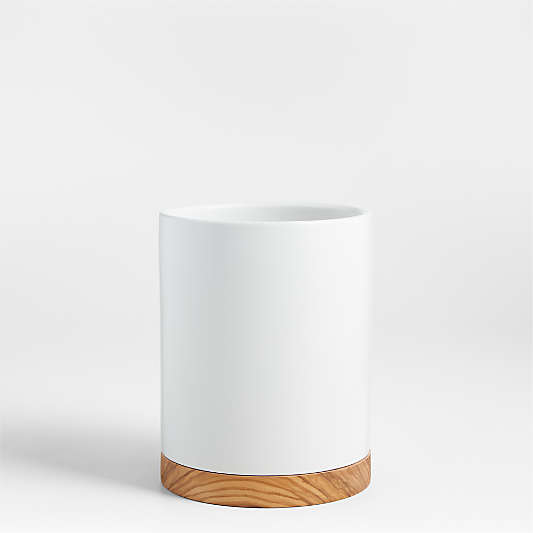 Olivewood and Matte Ceramic Utensil Holder