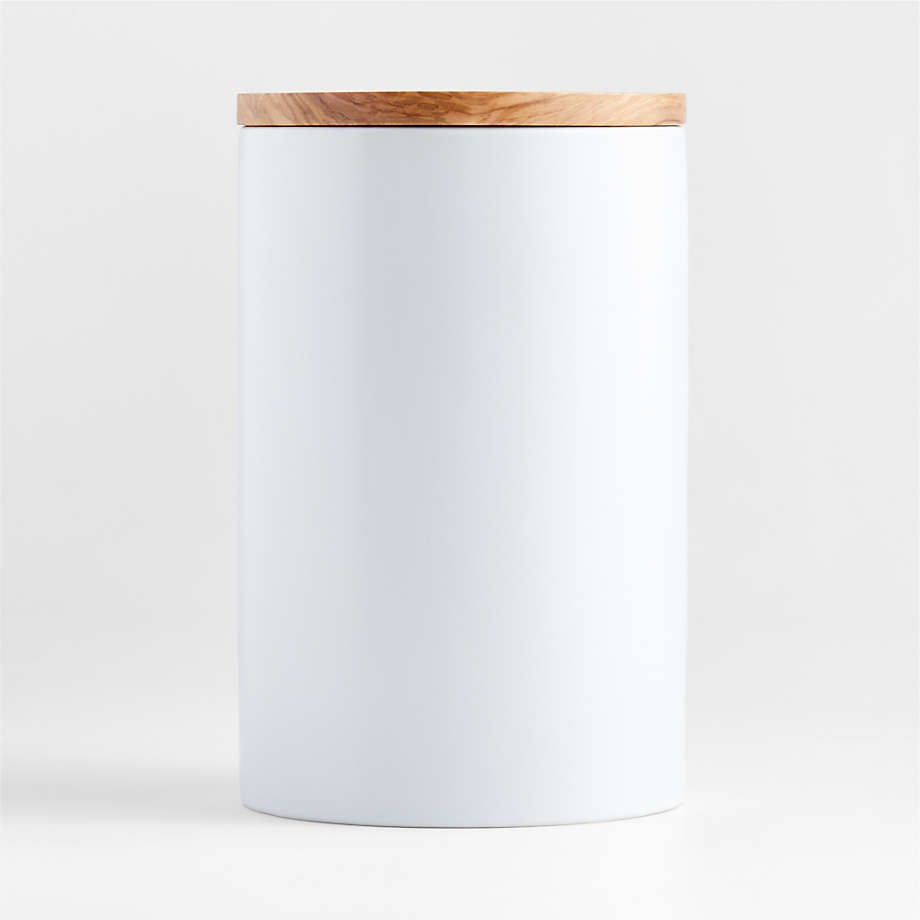 Medium Olivewood and Matte Ceramic Canister + Reviews | Crate & Barrel