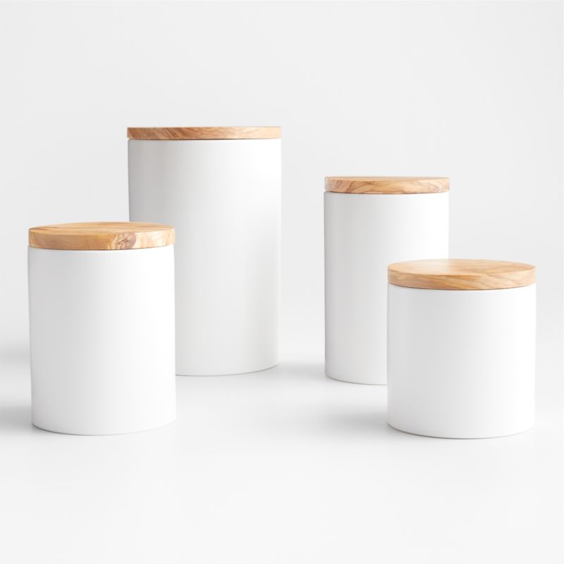 Small Olivewood and Matte Ceramic Canister + Reviews | Crate & Barrel