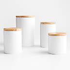 Large Olivewood and Matte Ceramic Canister + Reviews | Crate & Barrel