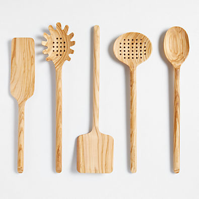 View Crate & Barrel Olivewood Utensils, Set of 5 details