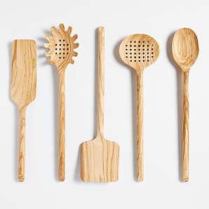 Crate & Barrel Yellow Silicone and Wood Utensils