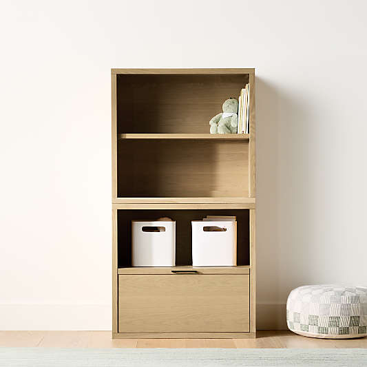 Oliver 32" Modular Natural Oak Wood Kids Open Bookcase with Drawer