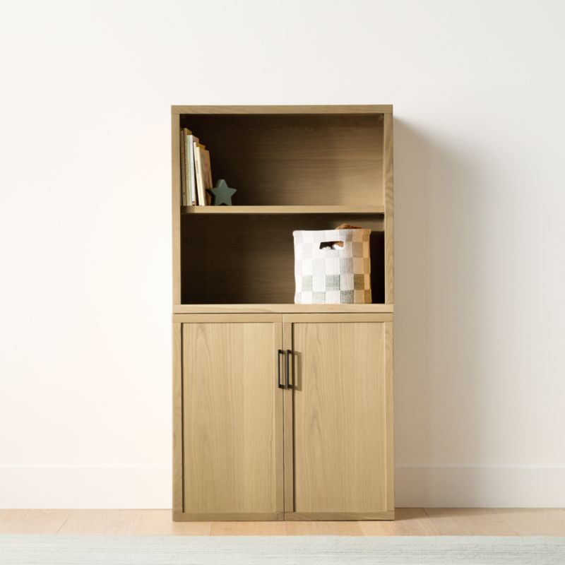 Oliver 32" Modular Natural Oak Wood Kids Open Bookcase with Door - image 2 of 9