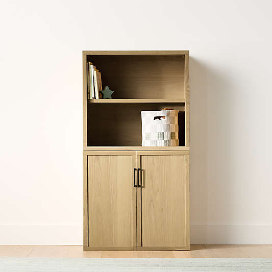 Oliver 32" Modular Natural Oak Wood Kids Open Bookcase with Door