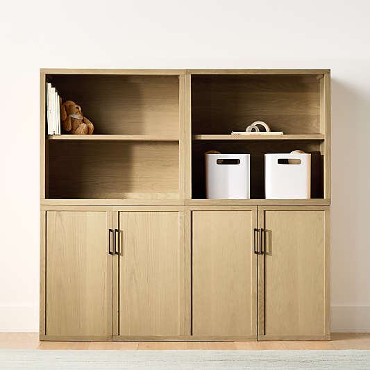Oliver 64" Set of 2 Modular Natural Oak Wood Kids Open Bookcases with Doors