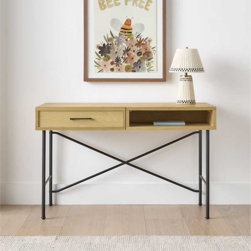 Oliver 48" Natural Oak Wood Modular Kids Desk with Power - image 2 of 9