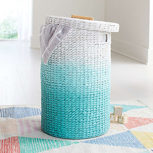 Round Ombre Light Blue Hamper with Liner