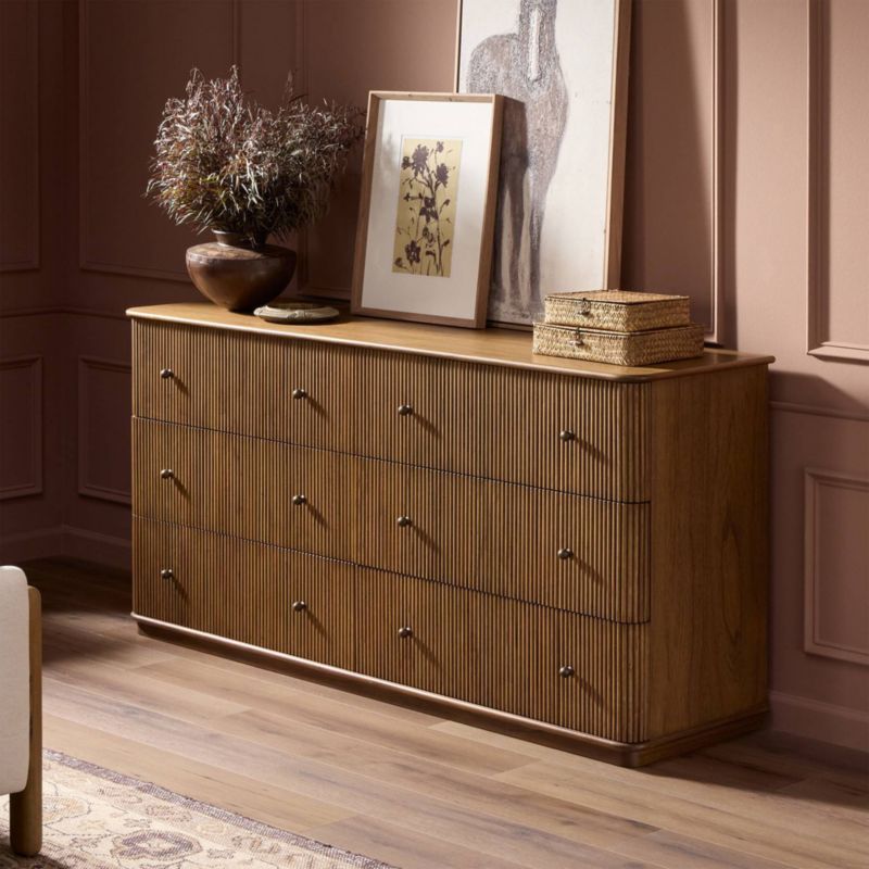 Ona 73"  Fluted Amber Mindi Wood 6-Drawer Dresser - image 1 of 7