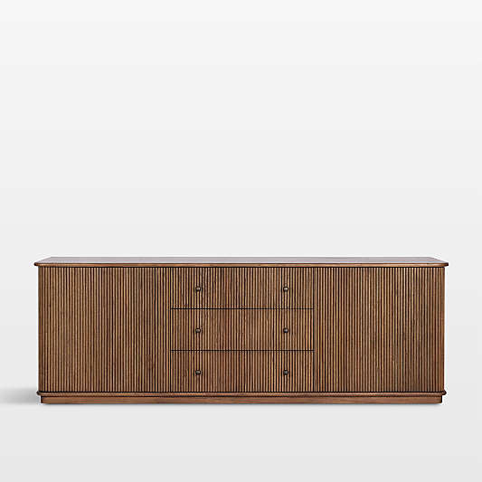 Ona 81" Fluted Amber Mindi Wood Storage Media Console