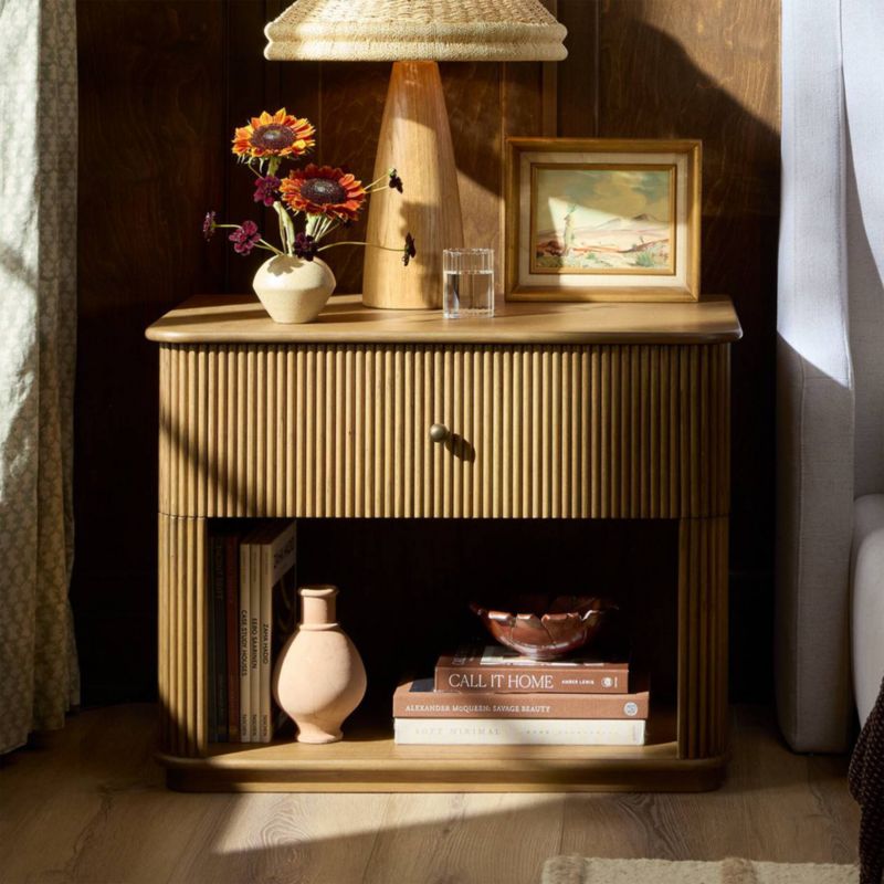 Ona 32" Fluted Amber Mindi Wood Nightstand