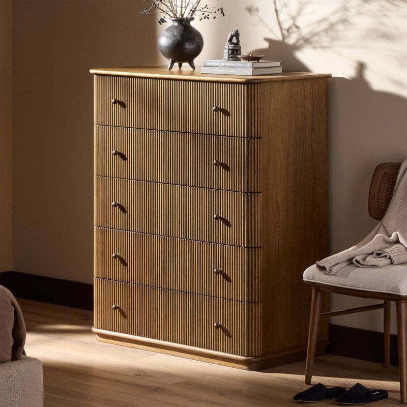 Ona 40" Amber Mindi-Bronze Antimony-Amber Mindi Veneer 5-Drawer Tall Dresser - image 1 of 8