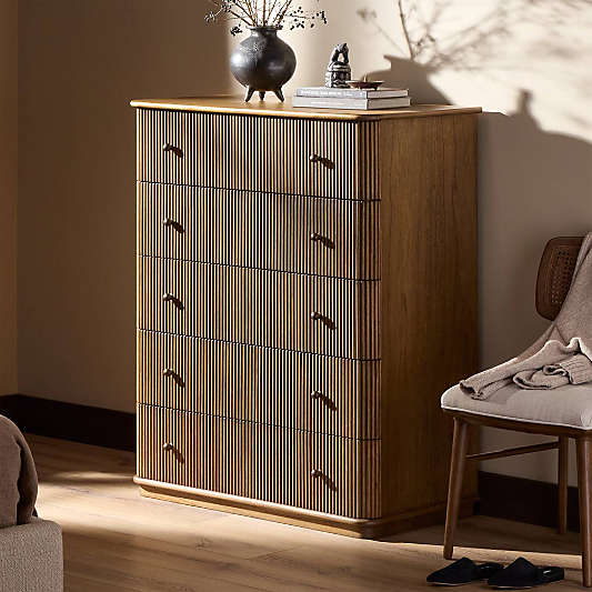 Ona 40" Fluted Wood 5-Drawer Tall Dresser