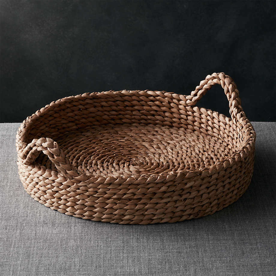 Bathroom Storage Wicker Basket, Vanity Decor Tray With Handles