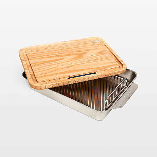 Ooni Medium 15" Stainless Steel Roasting Pan with Rack and Cutting Board Set