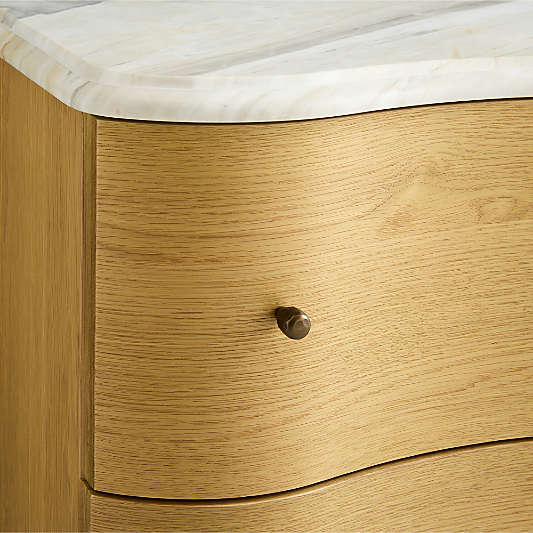 Opaline 21" White Oak Wood Wave Marble Charging Nightstand
