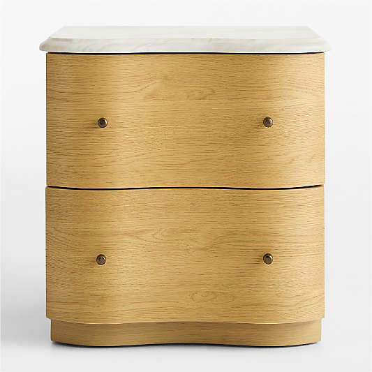Opaline 21" White Oak Wood Wave Marble Charging Nightstand