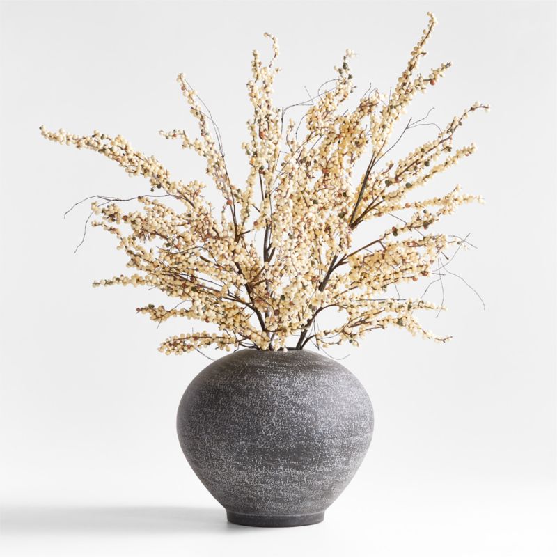 White Mini Berry Stem Arrangement in Ophelia Matte Black Round Vase - image 0 of 3