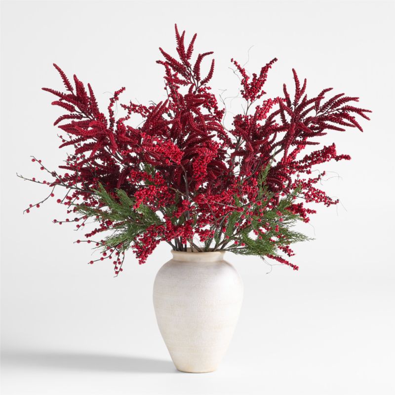 Green & Red Holiday Botanical Arrangement in Ophelia White Ceramic Vase - image 0 of 2