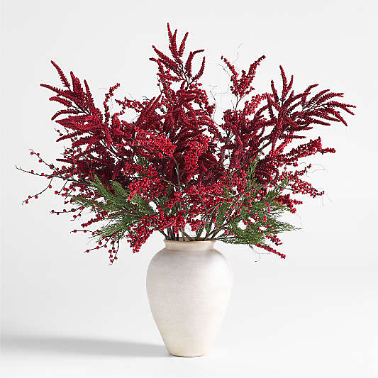 Green & Red Holiday Botanical Arrangement in Ophelia White Ceramic Vase