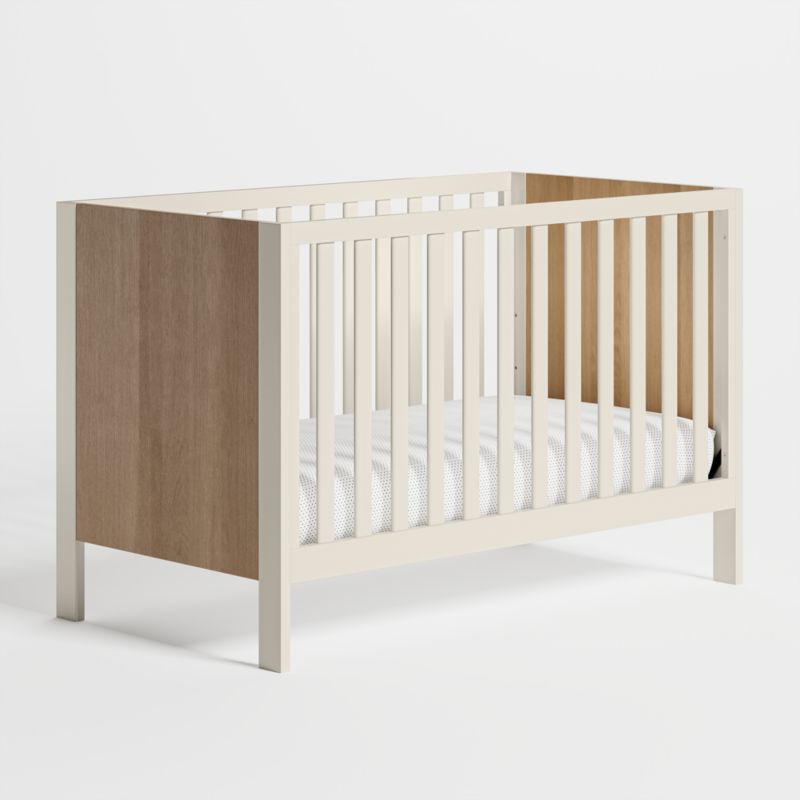 Opie Two-Tone Wood and Linen White Convertible Baby Crib