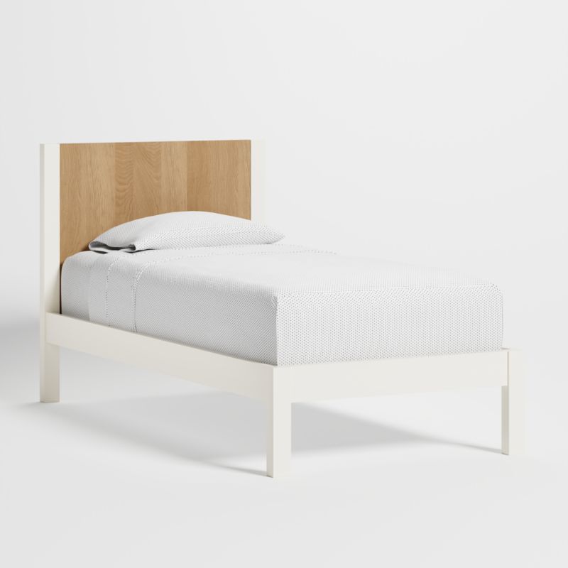Opie Kids Twin Two-Tone Wood and Linen White Bed