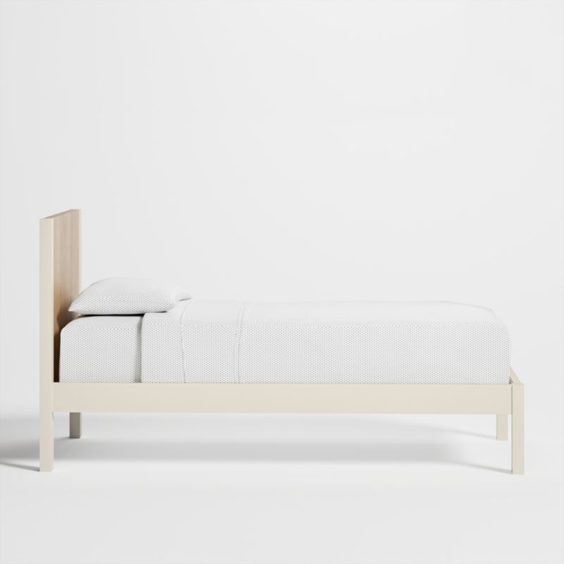 Opie Kids Twin Two-Tone Wood and Linen White Bed