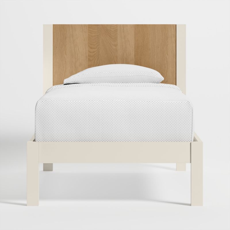 Opie Kids Twin Two-Tone Wood and Linen White Bed