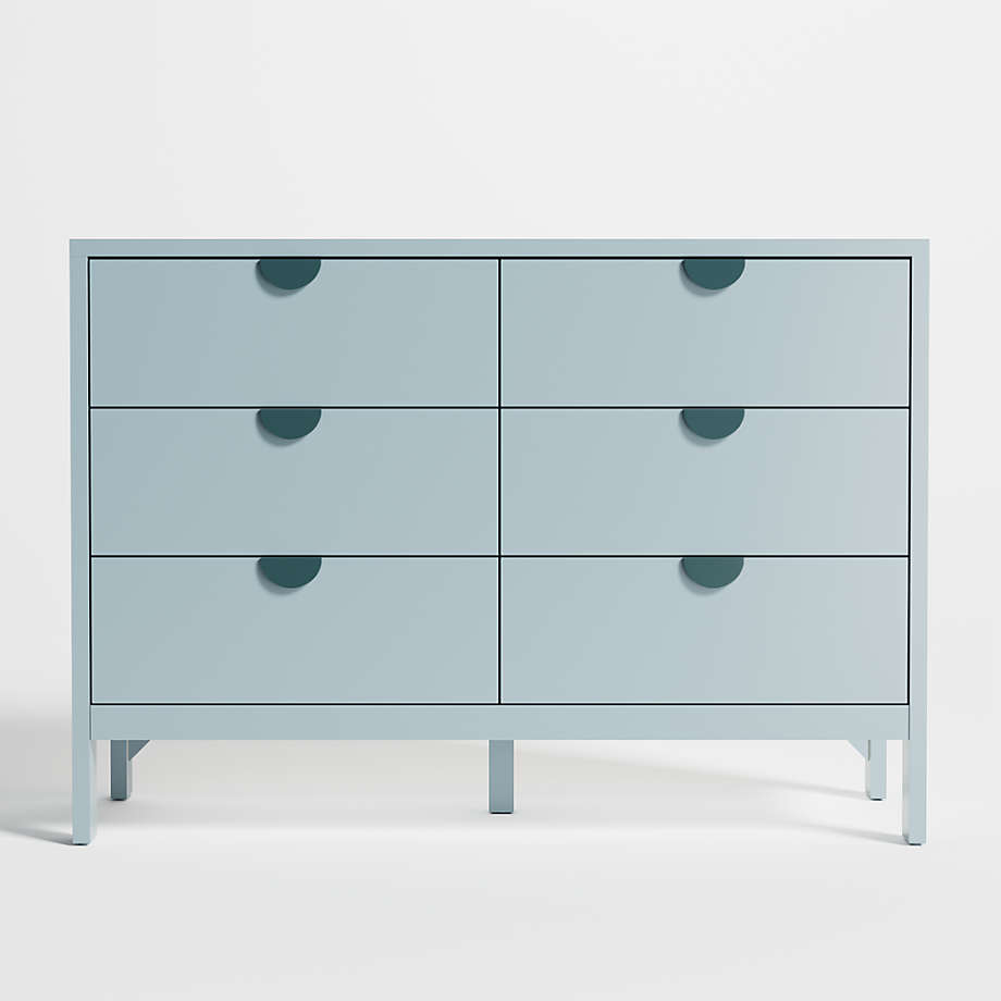 Opie Two Tone Cloud Blue Wood 6 Drawer Wide Kids Dresser Reviews