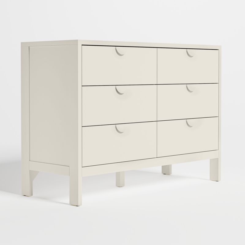 Opie Linen White Wood Wide 6-Drawer Kids Dresser