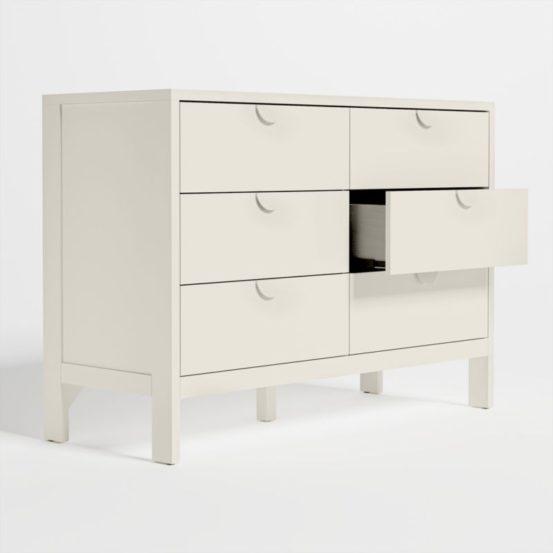 Opie Linen White Wood Wide 6-Drawer Kids Dresser