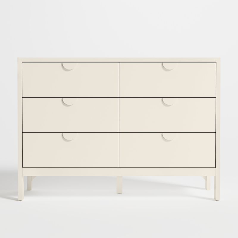 Opie Linen White Wood Wide 6-Drawer Kids Dresser