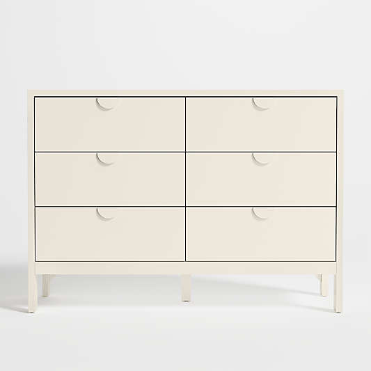 Opie Linen White Wood Wide 6-Drawer Kids Dresser