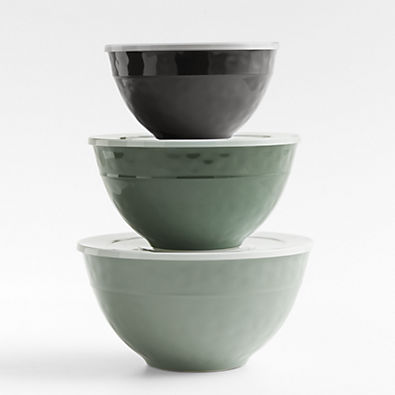 View Orabel Green Melamine Bowls with Lids, Set of 3 details